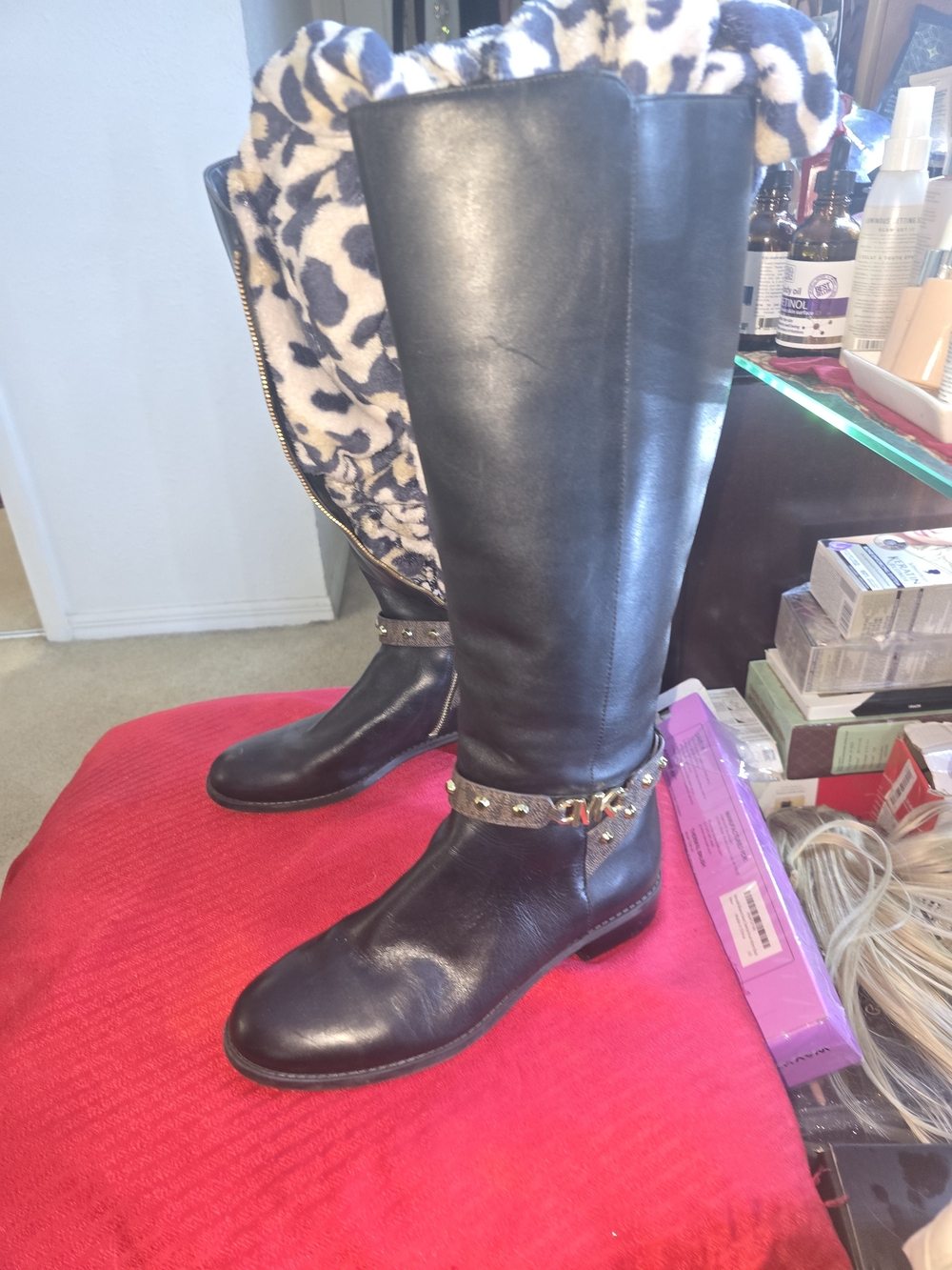 Michael Kors Black Tall Stud-Accent Riding Boots